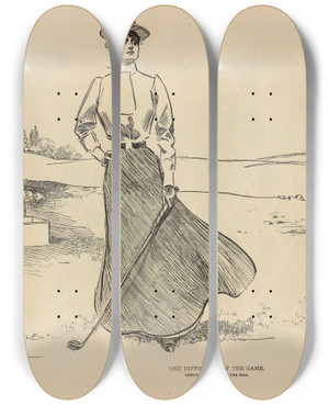 Triptych art skateboard deck of Charles Dana Gibson One Difficulty Of The Game_2 by Charles Dana Gibson (1867-1944)