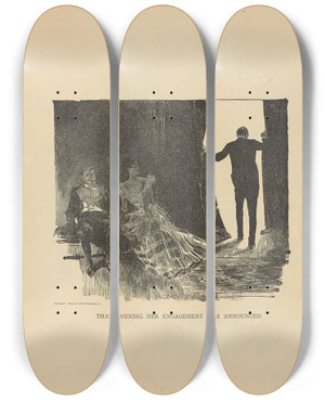 Triptych art skateboard deck of Charles Dana Gibson That Evening Her Engagement Was Announced_2 by Charles Dana Gibson (1867-1944)