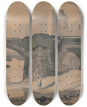 Triptych art skateboard deck of John Sell Cotman Brecon Bridge by John Sell Cotman (1782-1842)