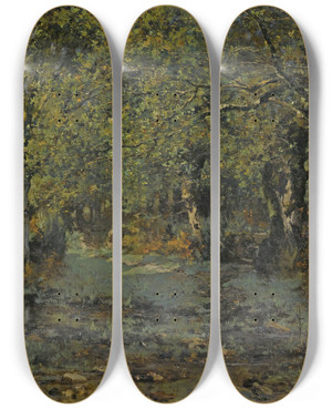 Triptych art skateboard deck of Longermain Pelouse Paysage by Lon-Germain Pelouse (1838-1891)