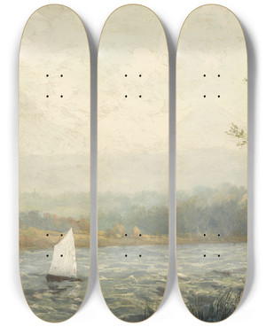 Triptych art skateboard deck of Michael Licklederer Strmische Segelpartie Am Simssee by Michael Licklederer (1863-1948)