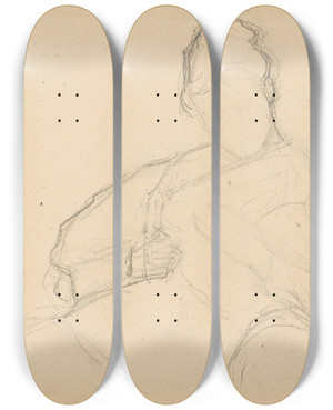 Triptych art skateboard deck of Signe Scheel Sitting Woman_2 by Signe Scheel (1860-1942)