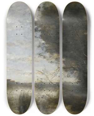 Triptych art skateboard deck of Jeanbaptistecamille Corot En Plein Marais by Jean-Baptiste-Camille Corot (1796-1875)