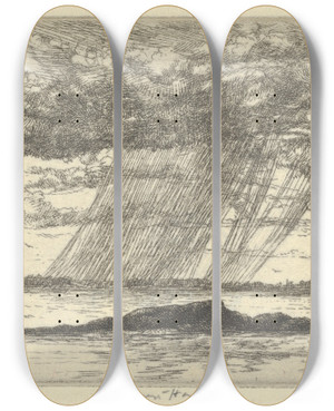 Triptych art skateboard deck of Ernest Haskell Black Snake Ledge by Ernest Haskell (1876-1925)