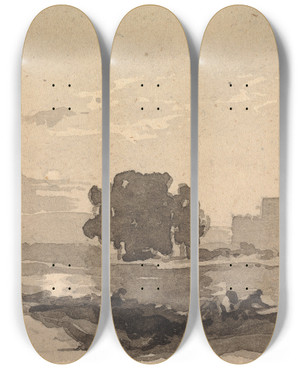 Triptych art skateboard deck of Thomas Sully Landscape With Castle In Background by Thomas Sully (1783-1872)