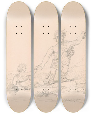 Triptych art skateboard deck of Thomas Seir Cummings Soldier Rescuingchild by Thomas Seir Cummings (1804-1894)