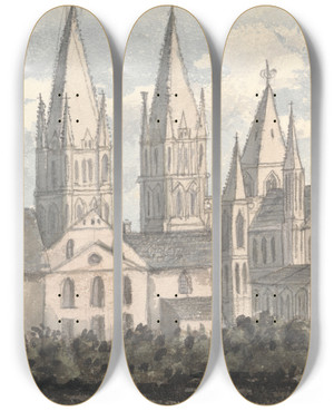 Triptych art skateboard deck of Anne Rushout Cathedral Caen by Anne Rushout (1767-1849)