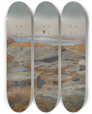 Triptych art skateboard deck of Hans Tichy Studie Aus Concarneau by Hans Tichy (1861-1925)