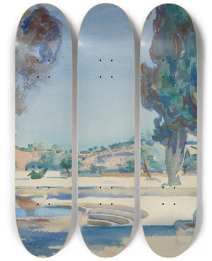 Triptych art skateboard deck of John Singer Sargent Jerusalem by John Singer Sargent (1856-1925)