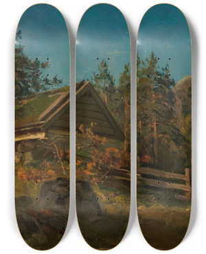 Triptych art skateboard deck of Amaldus Nielsen Sommerfjs by Amaldus Nielsen (1838-1932)