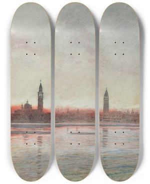 Triptych art skateboard deck of Albert Goodwin Sunset Venice by Albert Goodwin (1845-1932)