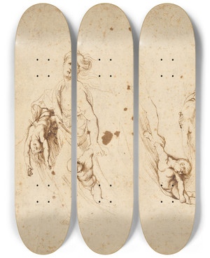Triptych art skateboard deck of Peter Paul Rubens Three Sketches For Medea And Her Children by Peter Paul Rubens (1577-1640)