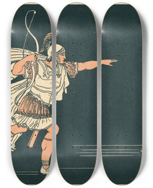 Triptych art skateboard deck of Bartolomeo Pinelli Nisus And Euryalus by Bartolomeo Pinelli (1781-1835)