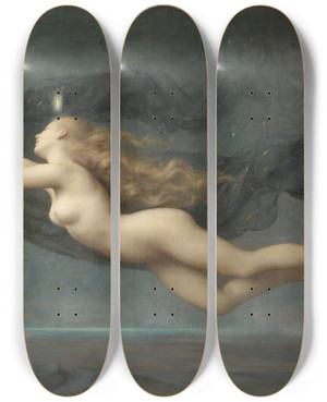 Triptych art skateboard deck of Auguste Raynaud La Nuit by Auguste Raynaud (1854-1937)