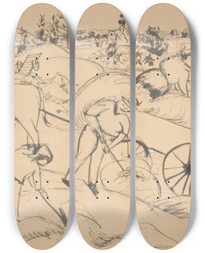 Triptych art skateboard deck of Dora Bromberger Harvesting by Dora Bromberger (1881-1942)