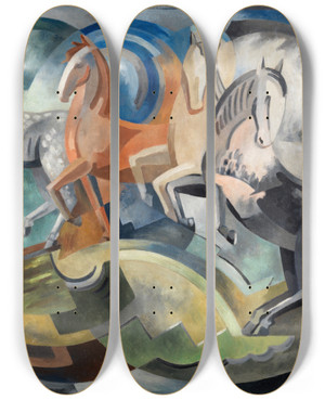 Triptych art skateboard deck of Mainie Jellett Achill Horses by Mainie Jellett (1897-1944)
