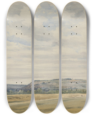 Triptych art skateboard deck of Augustine Aglio The Younger Flounders Monument From The Race Course Ludlow by Augustine Aglio The Younger