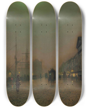 Triptych art skateboard deck of John Atkinson Grimshaw Reekie Glasgow_2 by John Atkinson Grimshaw (1836-1893)
