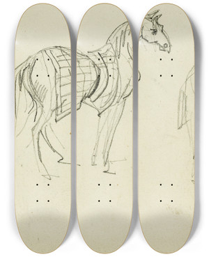 Triptych art skateboard deck of Thodore Gricault Three Horse Studies_2 by Theodore Gericault (1791-1824)