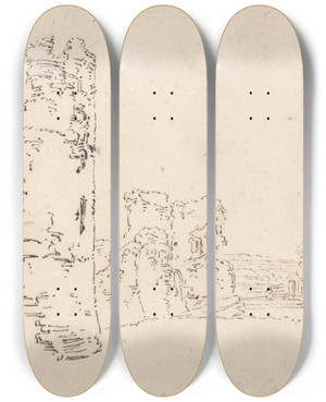 Triptych art skateboard deck of Thomas Girtin Flint Castle by Thomas Girtin (1775-1802)