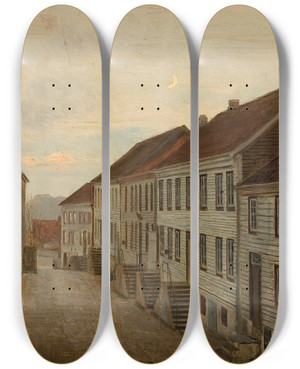 Triptych art skateboard deck of Amaldus Nielsen Gate I Mandal by Amaldus Nielsen (1838-1932)
