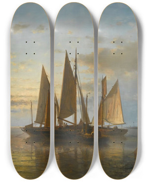 Triptych art skateboard deck of Abraham Hulk On Calm Waters by Abraham Hulk (1813-1897)