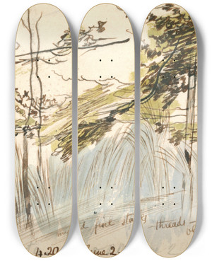 Triptych art skateboard deck of Edward Lear Pettenasco Lago Dorta 420 Pm 2 June 1867 by Edward Lear (1812-1888)