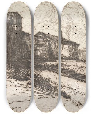 Triptych art skateboard deck of Francis Seymour Haden Grim Spain by Francis Seymour Haden (1818-1910)