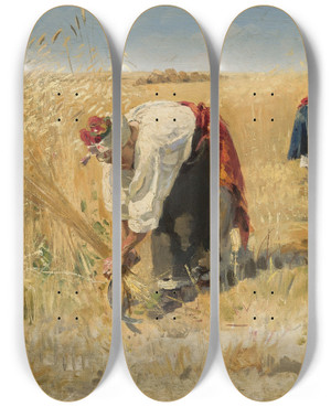 Triptych art skateboard deck of Aleksander W Makowski Harvest by Aleksander W Makowski (1869-1924)