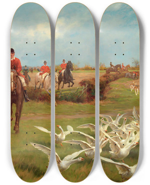 Triptych art skateboard deck of Thomas Blinks Away Away by Thomas Blinks (1853-1912)
