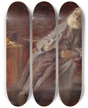 Triptych art skateboard deck of Anna Ancher The Painter Vilhelm Kyhn Smoking His Pipe by Anna Ancher (1859-1935)