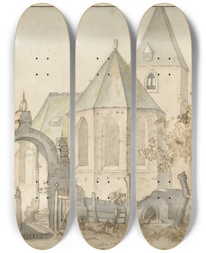 Triptych art skateboard deck of Anthonie Van Borssom Kerk Te Soest by Anthonie Van Borssom (1629-1677)