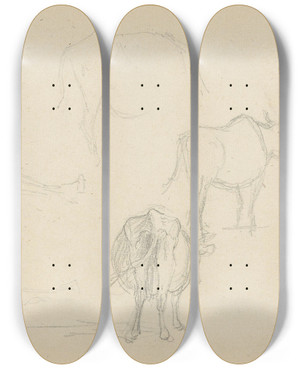 Triptych art skateboard deck of Adolph Tidemand Animal Studies by Adolph Tidemand (1814-1876)