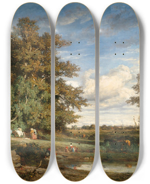Triptych art skateboard deck of Constant Troyon The Marsh by Constant Troyon (1810-1865)