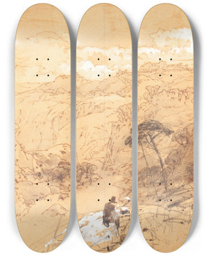 Triptych art skateboard deck of Edward Lear Middle Eastern Landscape by Edward Lear (1812-1888)