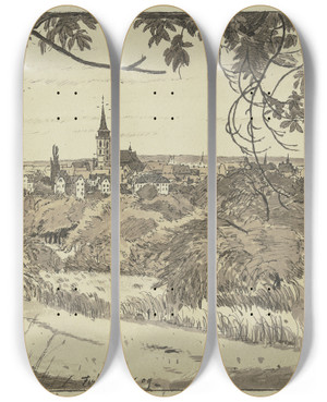 Triptych art skateboard deck of Ferdinand Balzer View On Oberursel by Ferdinand Balzer (1872-1916)