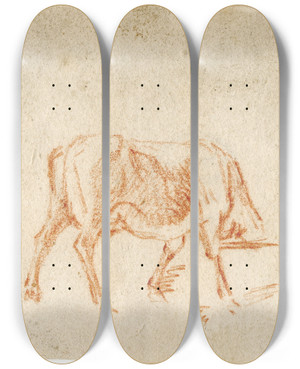 Triptych art skateboard deck of Barend Hendrik Thier Twee Paarden by Barend Hendrik Thier (1751-1814)