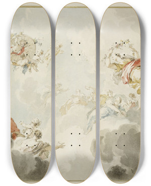 Triptych art skateboard deck of Jacob De Wit Flora And Zephyr_1 by Jacob de Wit (1695-1754)