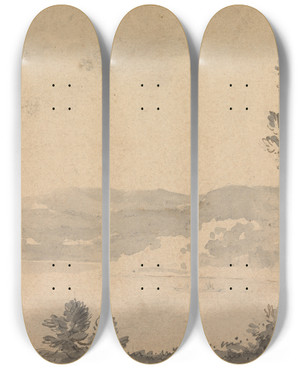 Triptych art skateboard deck of William Gilpin View Of Windermere by William Gilpin (1724-1804)