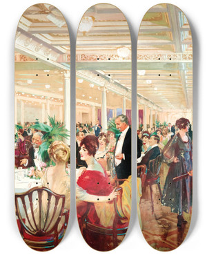 Triptych art skateboard deck of Victor Gabriel Gilbert A Soire by Victor Gabriel Gilbert (1847-1933)