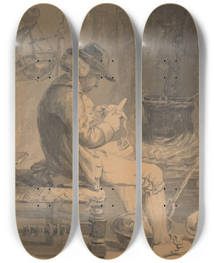 Triptych art skateboard deck of Thomas Hearne The Welsh Curate by Thomas Hearne (1744-1817)