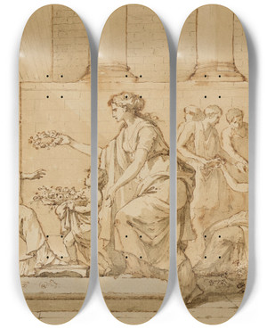 Triptych art skateboard deck of Jeanfranoispierre Peyron Linnocence Offrant Fleurs Et Couronne Lamiti by Jean-Franois-Pierre Peyron (1744-1814)