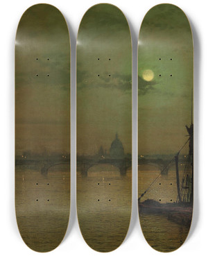Triptych art skateboard deck of John Atkinson Grimshaw Waterloo Bridge London Looking East by John Atkinson Grimshaw (1836-1893)