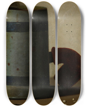 Triptych art skateboard deck of John Frederick Peto Stein And Biscuits by John Frederick Peto (1854-1907)