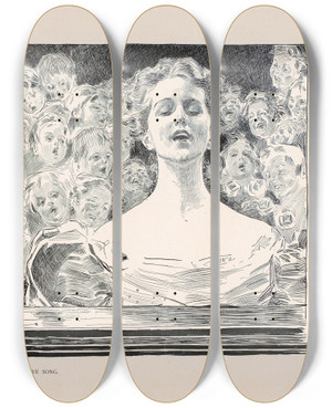 Triptych art skateboard deck of Charles Dana Gibson A Love Song_1 by Charles Dana Gibson (1867-1944)