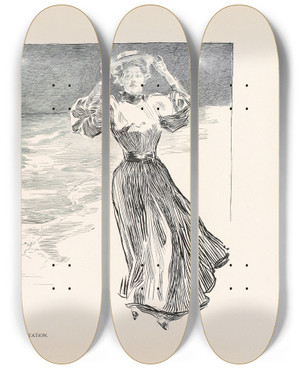 Triptych art skateboard deck of Charles Dana Gibson Temptation_1 by Charles Dana Gibson (1867-1944)