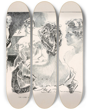 Triptych art skateboard deck of Charles Dana Gibson The Comic Song_1 by Charles Dana Gibson (1867-1944)