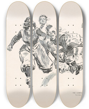 Triptych art skateboard deck of Charles Dana Gibson The Coming Game_1 by Charles Dana Gibson (1867-1944)