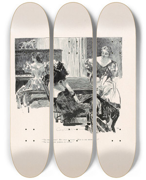 Triptych art skateboard deck of Charles Dana Gibson The Wrong Man_1 by Charles Dana Gibson (1867-1944)