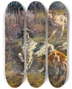Triptych art skateboard deck of Edmund Henry Osthaus Three Pointers by Edmund Henry Osthaus (1858-1928)